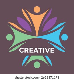 Abstract colorful logo design featuring stylized human figures forming a creative, interconnected symbol. Ideal for businesses emphasizing teamwork, innovation, and collaboration.