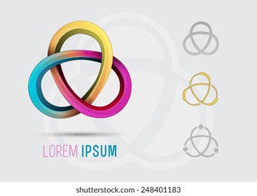 Abstract colorful logo design of pink and cyan and yellow flexible wire squiggle shaped. Can be used as a symbol of stretching property