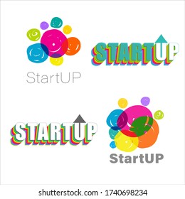 Abstract colorful Logo template color circles drawn by pencils, brush and paints by hand. Creative idea concept, icon, sign, symbol, identity, branding for business, science, technology, technology.