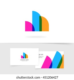 Abstract Colorful Logo Vector Element Consist Of Three Purple Blue Orange Rounded Transparent Geometric Shapes, Concept Of Real Estate, Construction, Stock Analytics, Financial Logotype