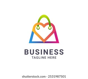 Abstract colorful love shopping bag logo design with love icon concept for e-commerce business.