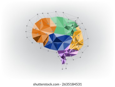 Abstractas colorido bajo cerebro de polígono de poli sobre fondo blanco. concepto de fondo de tecnología. Ilustración vectorial.