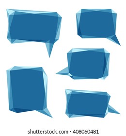 Abstract colorful low polygon bubble set. Speech balloons for talk in a form of prism background. Vector design template.