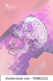 Abstract colorful low polygonal skull on triangle stripe background