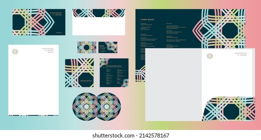 Abstract Colorful Mandala Pattern Circle Lines Modern Corporate Business Identity Stationery