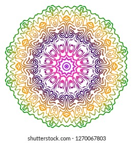 Abstract Colorful Mandala Pattern. Ornament With Decorative Frame, Border. For Scrapbook Print, Fashion Design. Vector Illustration. Rainbow gradient color