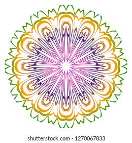 Abstract Colorful Mandala Pattern. Ornament With Decorative Frame, Border. For Scrapbook Print, Fashion Design. Vector Illustration. Rainbow gradient color