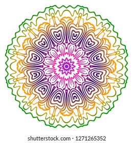 Abstract Colorful Mandala Pattern. Ornament With Decorative Frame, Border. For Scrapbook Print, Fashion Design. Vector Illustration. Rainbow gradient color