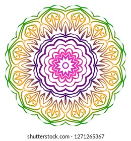 Abstract Colorful Mandala Pattern. Ornament With Decorative Frame, Border. For Scrapbook Print, Fashion Design. Vector Illustration. Rainbow gradient color