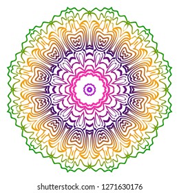 Abstract Colorful Mandala Pattern. Ornament With Decorative Frame, Border. For Scrapbook Print, Fashion Design. Vector Illustration. Rainbow gradient color