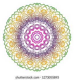Abstract Colorful Mandala Pattern. Ornament With Decorative Frame, Border. For Scrapbook Print, Fashion Design. Vector Illustration. Rainbow gradient color
