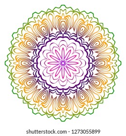Abstract Colorful Mandala Pattern. Ornament With Decorative Frame, Border. For Scrapbook Print, Fashion Design. Vector Illustration. Rainbow gradient color