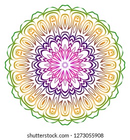 Abstract Colorful Mandala Pattern. Ornament With Decorative Frame, Border. For Scrapbook Print, Fashion Design. Vector Illustration. Rainbow gradient color