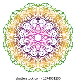 Abstract Colorful Mandala Pattern. Ornament With Decorative Frame, Border. For Scrapbook Print, Fashion Design. Vector Illustration. Rainbow gradient color