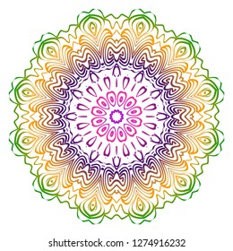 Abstract Colorful Mandala Pattern. Ornament With Decorative Frame, Border. For Scrapbook Print, Fashion Design. Vector Illustration. Rainbow gradient color