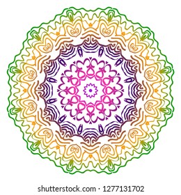 Abstract Colorful Mandala Pattern. Ornament With Decorative Frame, Border. For Scrapbook Print, Fashion Design. Vector Illustration. Rainbow gradient color