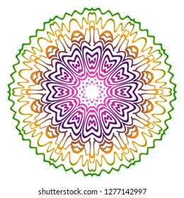 Abstract Colorful Mandala Pattern. Ornament With Decorative Frame, Border. For Scrapbook Print, Fashion Design. Vector Illustration. Rainbow gradient color