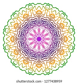 Abstract Colorful Mandala Pattern. Ornament With Decorative Frame, Border. For Scrapbook Print, Fashion Design. Vector Illustration. Rainbow gradient color
