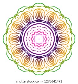 Abstract Colorful Mandala Pattern. Ornament With Decorative Frame, Border. For Scrapbook Print, Fashion Design. Vector Illustration. Rainbow gradient color