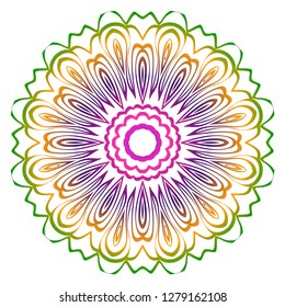Abstract Colorful Mandala Pattern. Ornament With Decorative Frame, Border. For Scrapbook Print, Fashion Design. Vector Illustration. Rainbow gradient color