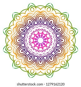 Abstract Colorful Mandala Pattern. Ornament With Decorative Frame, Border. For Scrapbook Print, Fashion Design. Vector Illustration. Rainbow gradient color