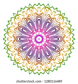 Abstract Colorful Mandala Pattern. Ornament With Decorative Frame, Border. For Scrapbook Print, Fashion Design. Vector Illustration. Rainbow gradient color