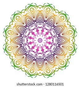 Abstract Colorful Mandala Pattern. Ornament With Decorative Frame, Border. For Scrapbook Print, Fashion Design. Vector Illustration. Rainbow gradient color