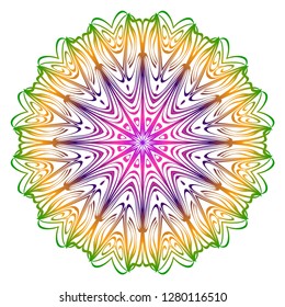 Abstract Colorful Mandala Pattern. Ornament With Decorative Frame, Border. For Scrapbook Print, Fashion Design. Vector Illustration. Rainbow gradient color