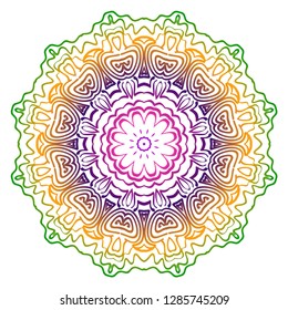 Abstract Colorful Mandala Pattern. Ornament With Decorative Frame, Border. For Scrapbook Print, Fashion Design. Vector Illustration. Rainbow gradient color