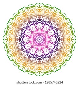 Abstract Colorful Mandala Pattern. Ornament With Decorative Frame, Border. For Scrapbook Print, Fashion Design. Vector Illustration. Rainbow gradient color