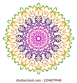 Abstract Colorful Mandala Pattern. Ornament With Decorative Frame, Border. For Scrapbook Print, Fashion Design. Vector Illustration. Rainbow gradient color
