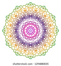 Abstract Colorful Mandala Pattern. Ornament With Decorative Frame, Border. For Scrapbook Print, Fashion Design. Vector Illustration. Rainbow gradient color