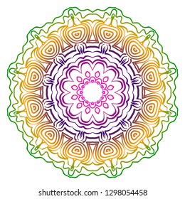 Abstract Colorful Mandala Pattern. Ornament With Decorative Frame, Border. For Scrapbook Print, Fashion Design. Vector Illustration. Rainbow gradient color