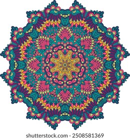 Abstract Colorful Mandala vintage ethnic ornamental element. Arabesque medallion festive