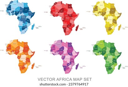 Abstract colorful map set of continent Africa with states and capital name,border.Detailed vector modern illustration can be use for presentation,report,chart,t-shirt,poster or geographical templates
