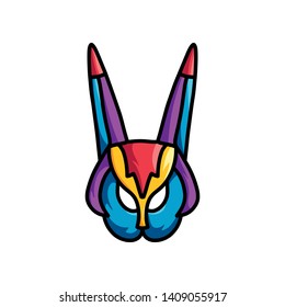 Abstract colorful mask with long ears and bird eyes