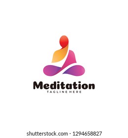 Abstract Colorful Meditation Logo, Human Yoga Vector Icon
