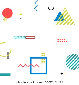 Abstract Colorful Memphis Art Background. Memphis geometric style flat and line design elements. Vector illustration

