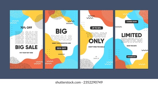 Abstract Colorful Memphis Background. Trendy geometric abstract template for social media post or advertisement.
