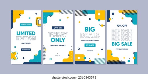 Abstract Colorful Memphis Background. Trendy geometric abstract template for social media post or advertisement. Sale banner template design, Super sale special offer set.