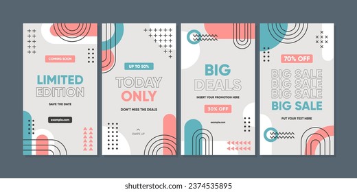 Abstract Colorful Memphis Background. Trendy geometric abstract template for social media post or advertisement. Sale banner template design, Super sale special offer set.