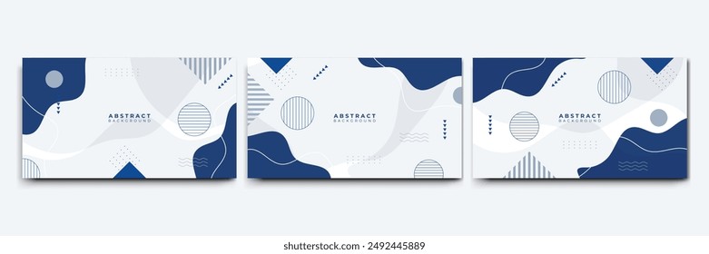 Abstract colorful Memphis flat geometric shapes background. Abstract composition with lines square dot triangle circle and wavy flat style. Design for poster, presentation, card, cover, banner.