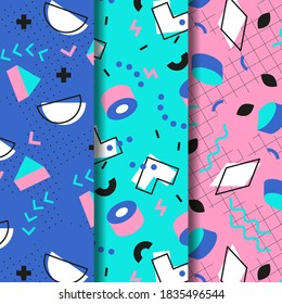 Abstract Colorful Memphis Pattern Set Background 