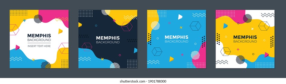 Abstract Colorful Memphis Square Background. Trendy geometric abstract square template.