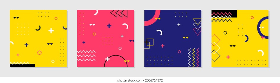 Abstract Colorful Memphis Square Background. Trendy geometric abstract square template.