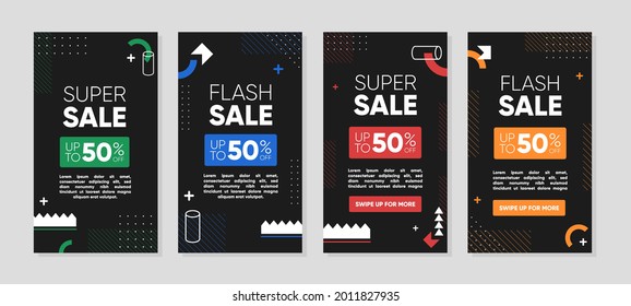 Abstract Colorful Memphis Square Background. Trendy geometric abstract template for social media posts or advertisements.