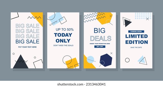 Abstract Colorful Memphis Square Background. Trendy geometric abstract template for social media post or advertisement.