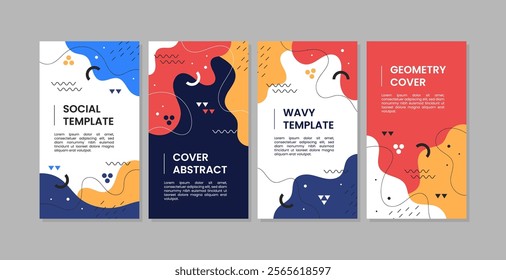 Abstract Colorful Memphis Stories Background. Trendy geometric abstract template for social media post or advertisement.