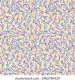 Abstract colorful memphis style vector pattern with lines and dots, retro design