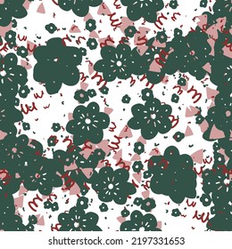 Abstract colorful messy doodle flower seamless pattern. Fantasy floral background. Ditsy floret texture.
